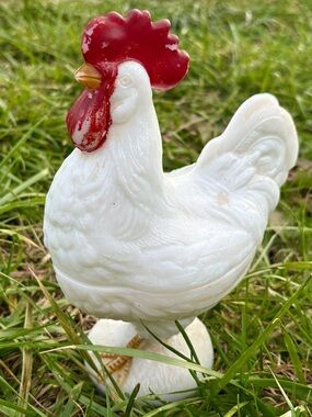 Vintage Westmoreland Milk Glass Standing Rooster Candy Dish - SIGNED
